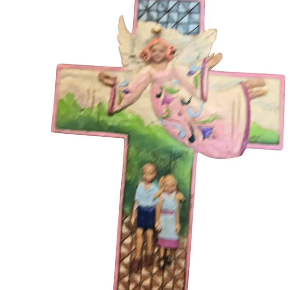 Jim Shore Guardian Angel Cross Pink Children Ornament Hanging Art